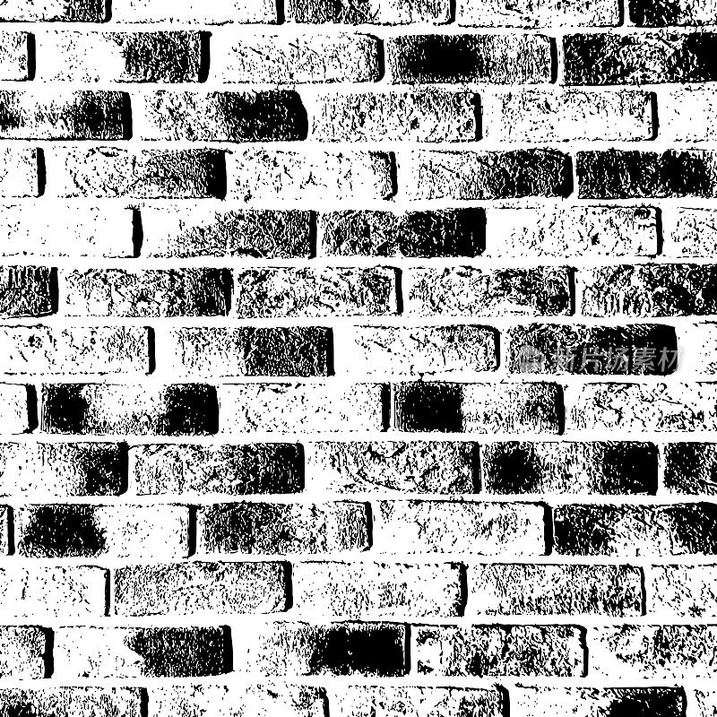 砖墙垃圾纹理。黑色灰尘Scratchy Pattern。抽象的背景。矢量设计作品。变形的效果。裂缝。